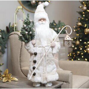 White Santa 18" Faux Fur Coat Christmas Figurine Nordic Winter Decor